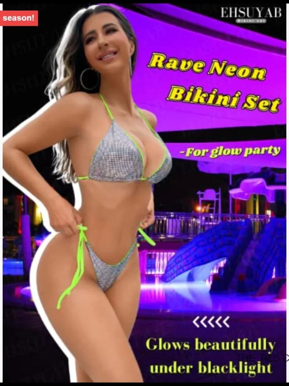 Glitter Bikini, Padded Swimsuit, Neon Strap, Boudoir Shoot